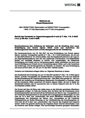 <p>Bericht des Vorstands zu TOP 9 Erwerb eigener Aktien