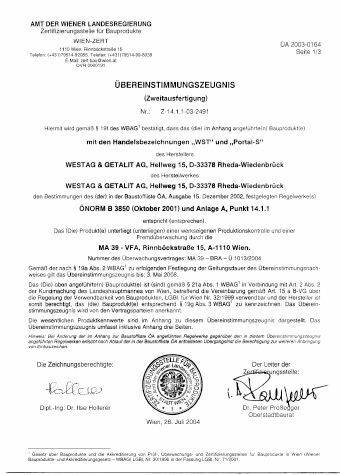 Übereinstimmungszeugnis Z-14.1.1-03-2491 (WST, Portal-S)