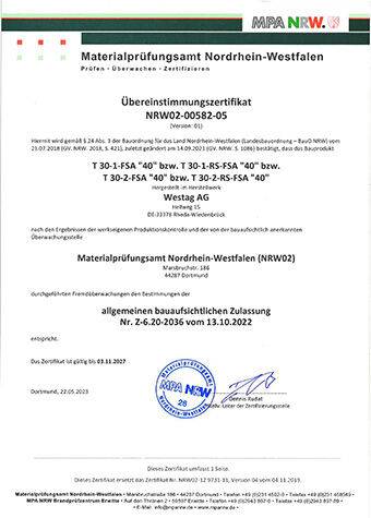 <p>T30-1-40 / T30-2-40 (Z-6.20-2036) Übereinstimmungs-<br /> zertifikat</p>
