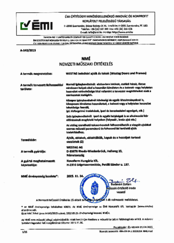 <p>NMÉ A-143-2015 Beltéri ajtók-tokok</p>