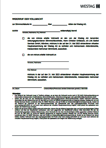 <p>Widerruf der Vollmacht an die Stimmrechtsvertreter<br />  <br /> &nbsp;</p>