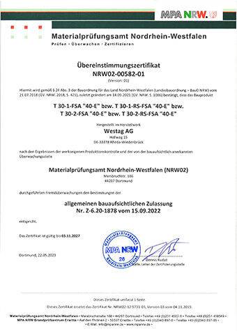 <p>T30-1-40E (Z-6.20-1878) Übereinstimmungs-<br /> zertifikat</p>
