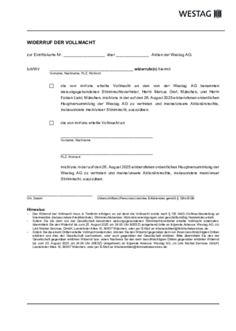 <p>Widerruf Vollmacht Stimmrechtsvertreter<br /></p>