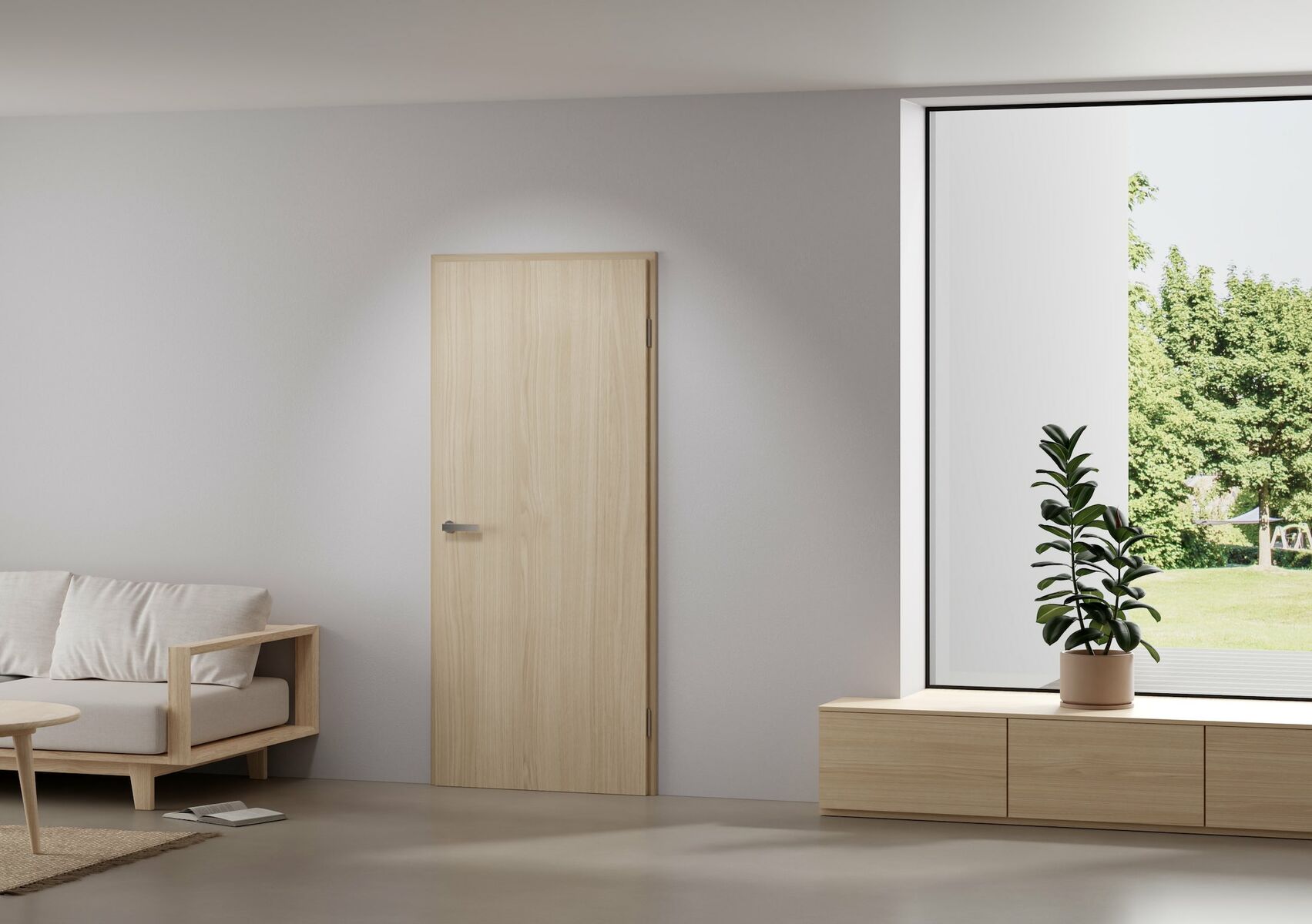 Helle Holztür im Wohnzimmer der Marke Portalit im Dekor Eiche Eleganzia