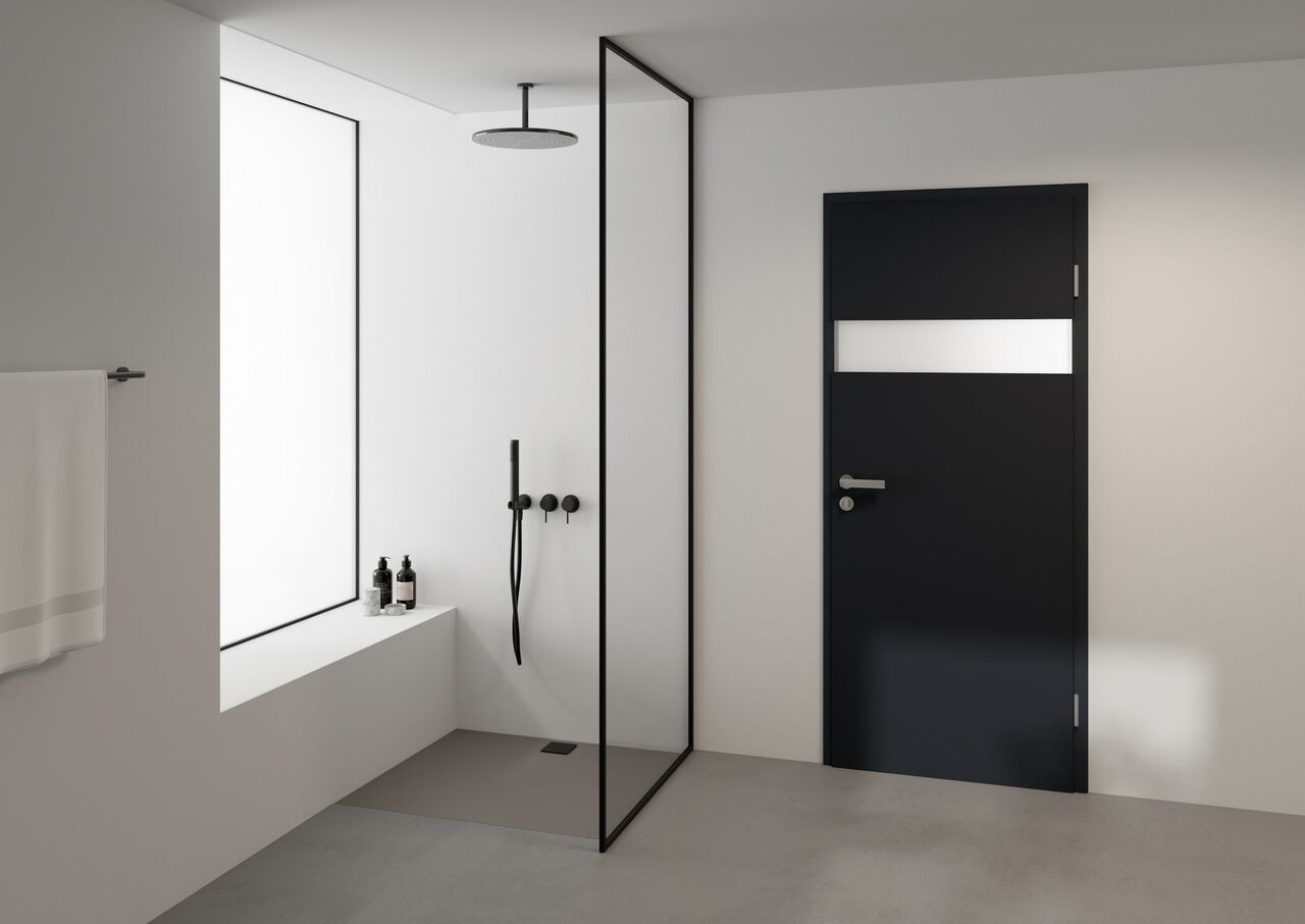 Die Innentür der Design Serie View in Titangrau mit Verglasung Satinato