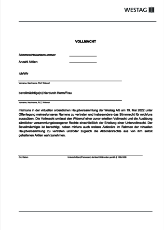 <p>Vollmacht an Dritte<br /> <br /> <br />