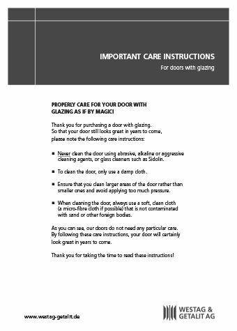 care instructions for doors with glazing Care Instructions Verglasung