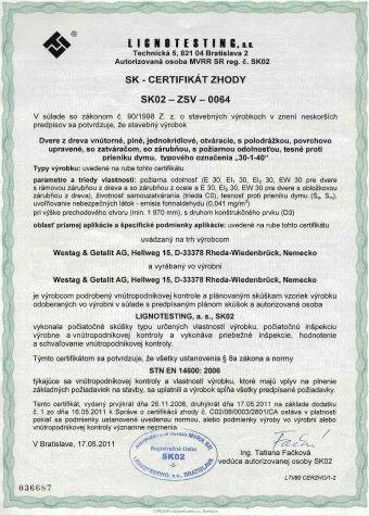 EI30-2-40 / SK - CERTIFIKÁT ZHODY SK02-ZSV-0064