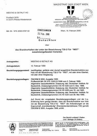 Gutachten T30-2-Tür &quot;WST&quot; (MA 39-VFA 2000-0167.02)