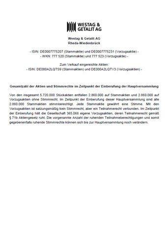 Gesamtzahl der Aktien und Stimmrechte im Zeitpunkt der Einberufung