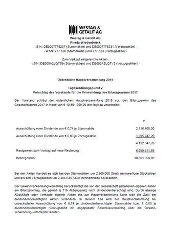 Gewinnverwendungsvorschlag des Vorstands TOP 2