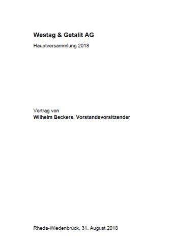 Vortrag von Wilhelm Beckers, Vorstandsvorsitzender