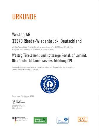 <p>Blauer Engel&nbsp;Portalit (Türelement und Holzzarge)</p>