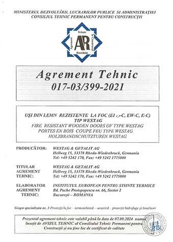 <p>Agrement Tehnic Nr. 017-03/399-2021</p>