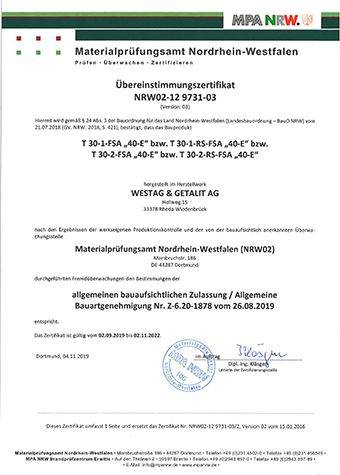 <p>T30-1-40E (Z-6.20-1878) Übereinstimmungs-<br /> zertifikat</p>