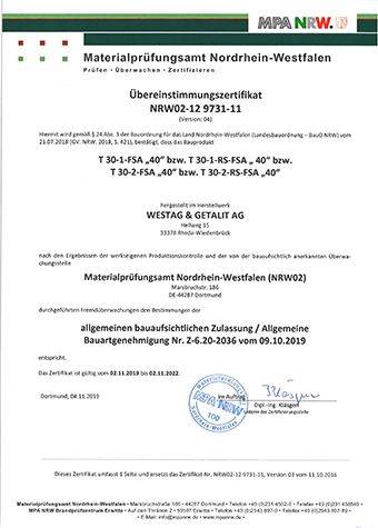 <p>T30-1-40 / T30-2-40 (Z-6.20-2036) Übereinstimmungs-<br /> zertifikat</p>