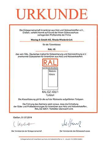 <p>RAL GZ 426/1 (Tür I&nbsp;- Beanspruchungsgruppe S)</p>