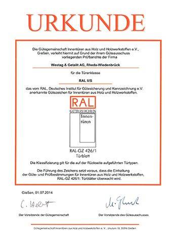 <p>RAL GZ 426/1 (Tür II&nbsp;- Beanspruchungsgruppe S)</p>