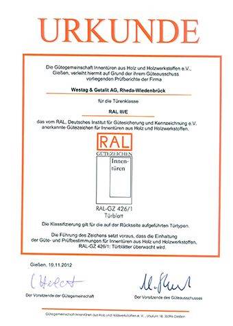 <p>RAL GZ 426/1 (Tür III&nbsp;- Beanspruchungsgruppe E)</p>
