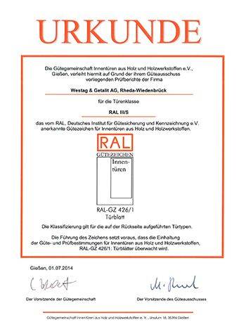 <p>RAL GZ 426/1 (Tür III&nbsp;- Beanspruchungsgruppe S)</p>