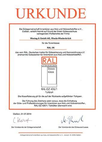<p>RAL GZ 426/1 (Tür I&nbsp;- Beanspruchungsgruppe N)</p>