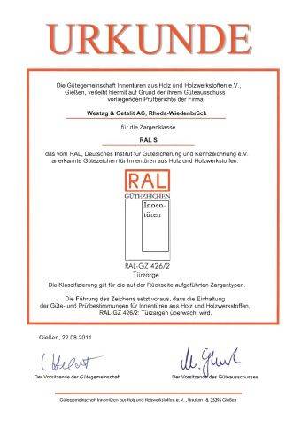 RAL GZ 426/2 (Holzzargen - Beanspruchungsgruppe S)