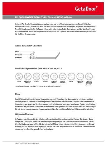 GetaDoor Pflegehinweise Getalit