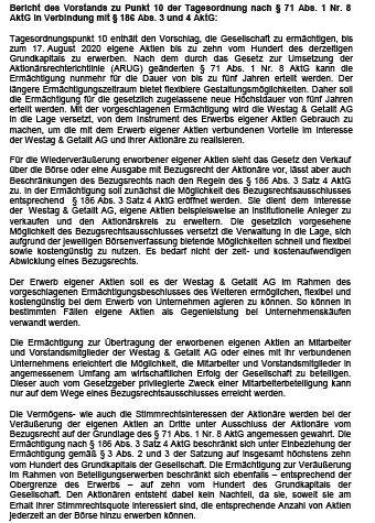 Bericht des Vorstands zu Punkt 10 der Tagesordnung