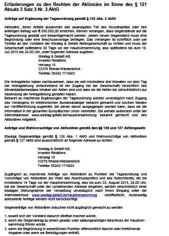 Erläuterungen gemäß § 121 Abs. 3 Nr. 3 AktG