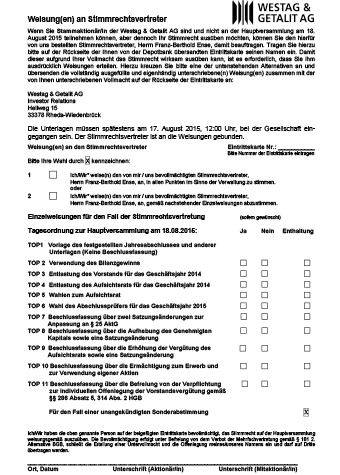 Musterformular für Vollmacht und Weisungen