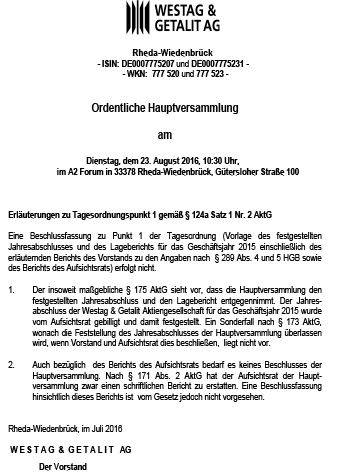 Erläuterungen gemäß § 124a Satz 1 Nr. 2 Akt G zu TOP 1