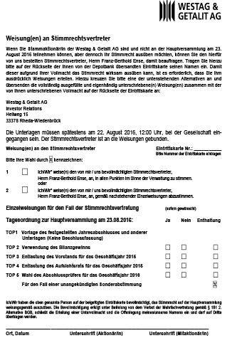 Musterformular für Vollmacht und Weisungen&nbsp;