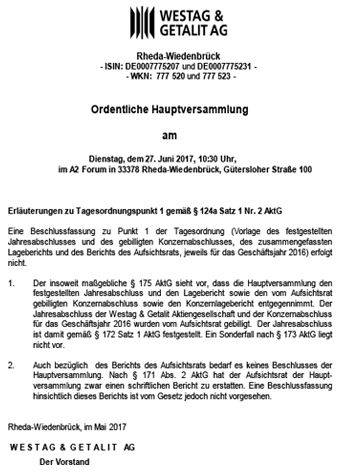 Erläuterungen gemäß § 124a Satz 1 Nr. 2 AktG zu TOP 1