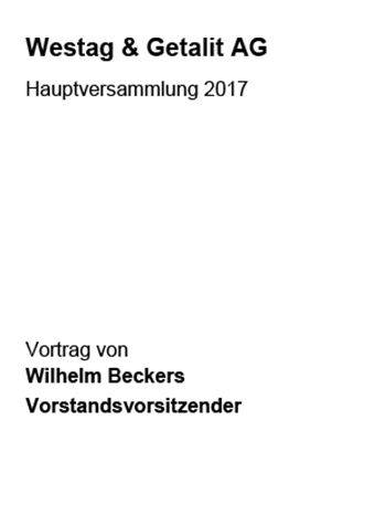 Vortrag von Wilhelm Beckers, Vorstandsvorsitzender