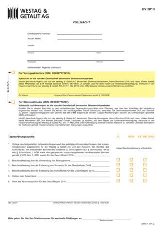<p>Vollmachtsformular Westag AG 2019<br /> <br /> &nbsp;</p>