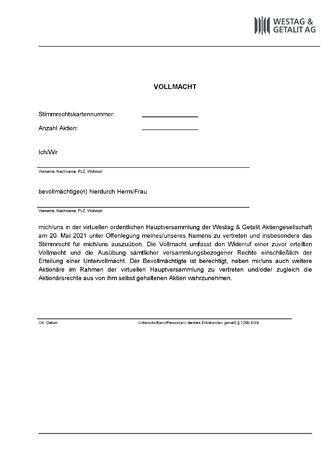 <p>Vollmacht an Dritte<br /> <br /> <br /> &nbsp;</p>