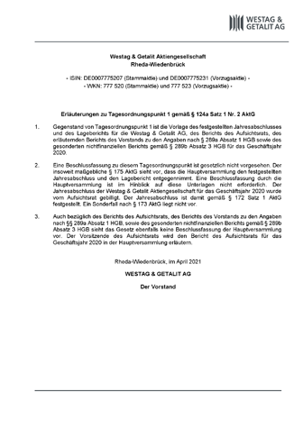 <p>Erläuterungen gemäß § 124a Satz 1 Nr. 2 AktG zu TOP 1</p>